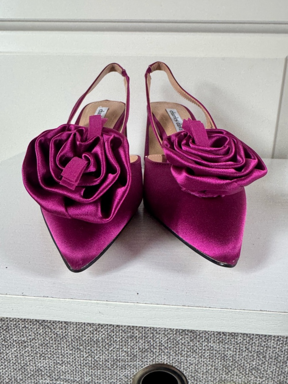 Charles David Magenta Satin Slingback Pointed-Toe Pumps with Rosette - Picture 2 of 5